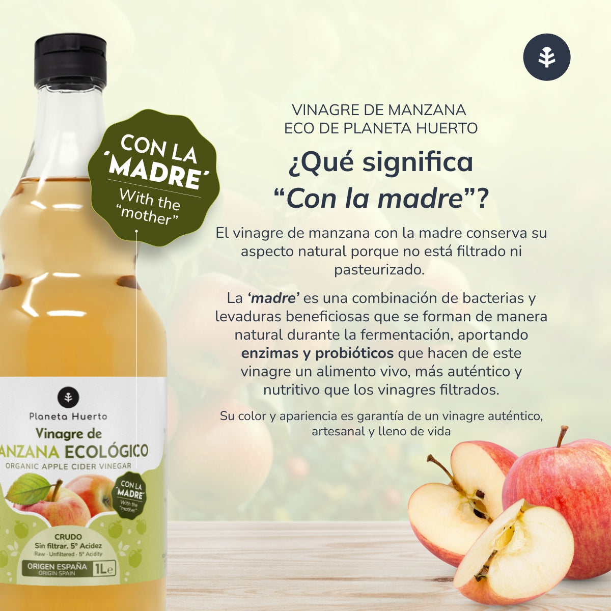 Pack 3x Vinagre de manzana ECO crudo sin filtrar con la madre Planeta Huerto 1L