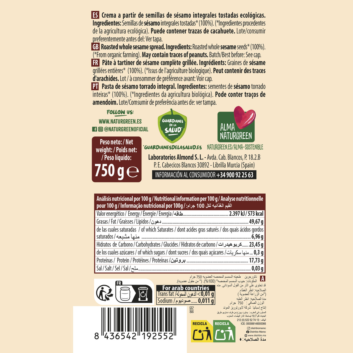 Geröstetes Tahin Naturgreen 800 g