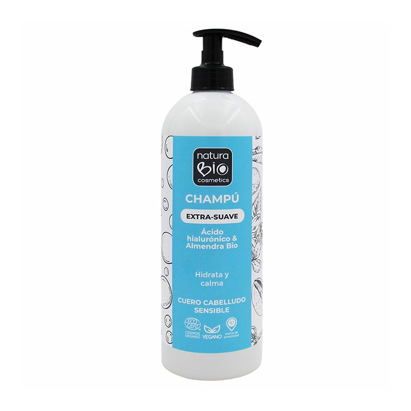Champú Natural Extra-Suave con Ácido Hialurónico & Almendra BIO, NaturaBIO Cosmetics, 740 ml