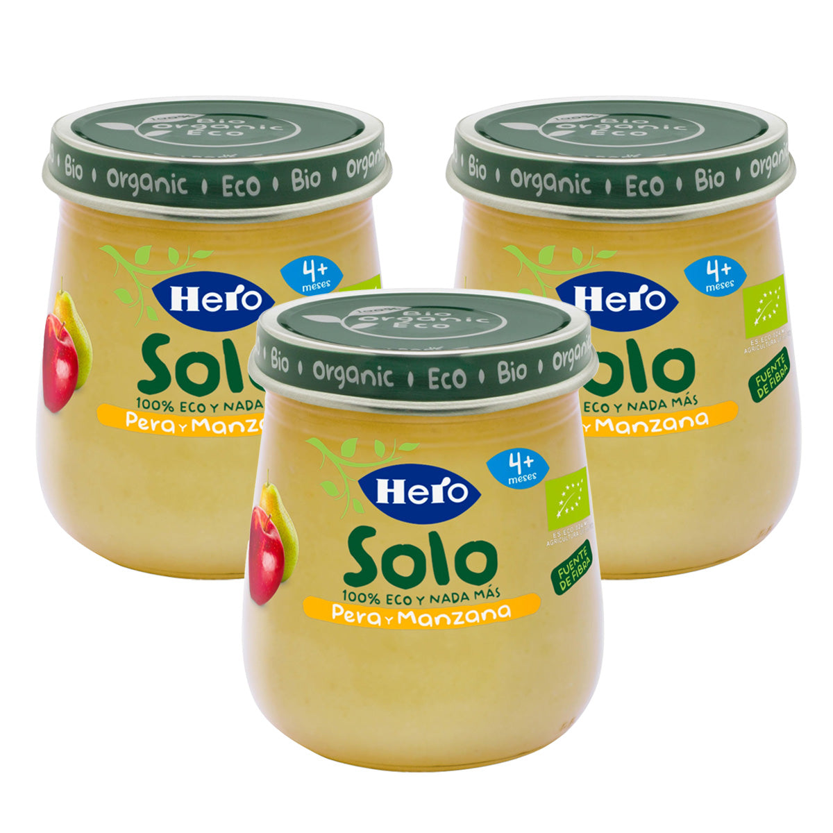 Pack 3x Tarrito de Pera y Manzana Eco 120 g-Hero Solo