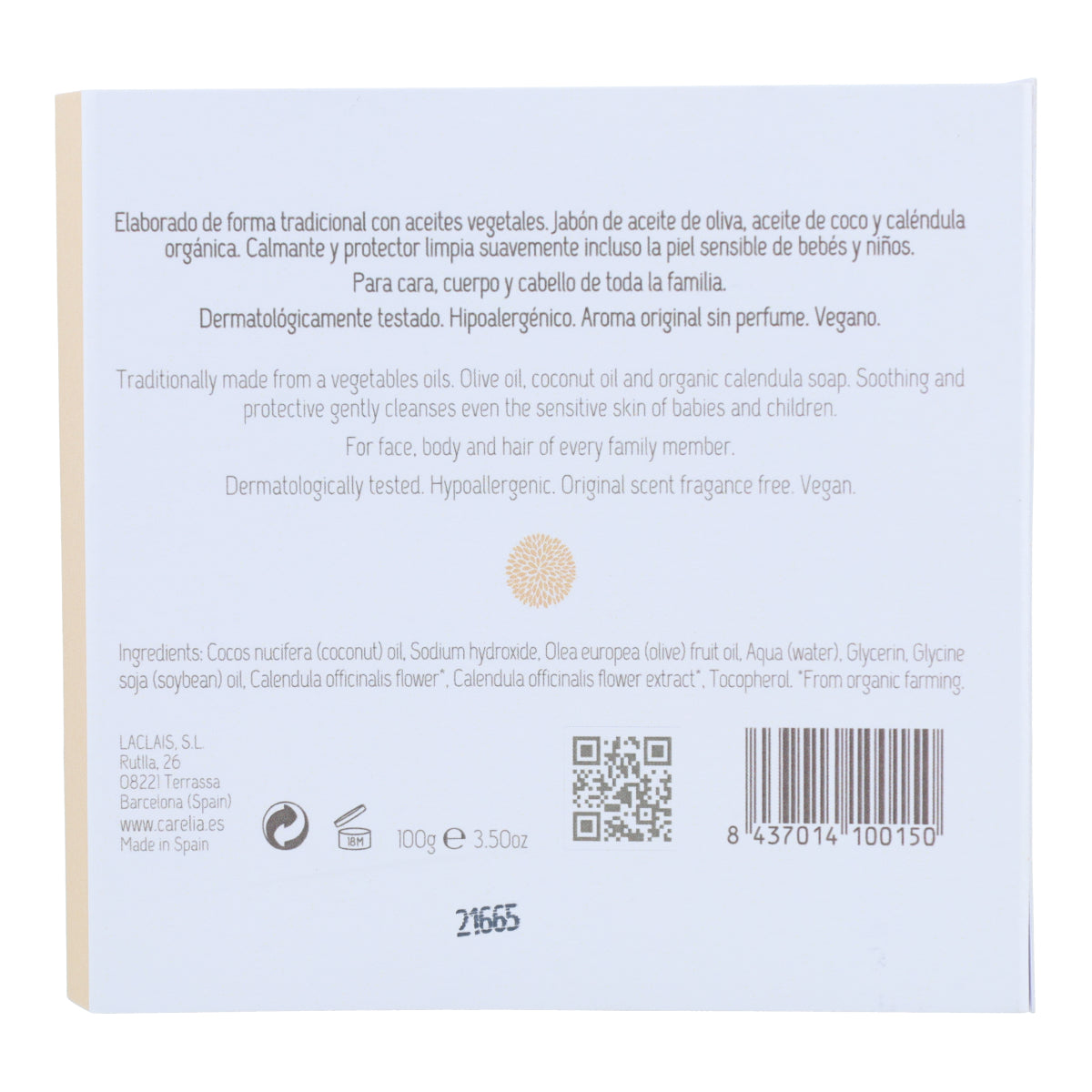 Jabon sólido de Caléndula para Bebés y Mamás Carelia 100 g