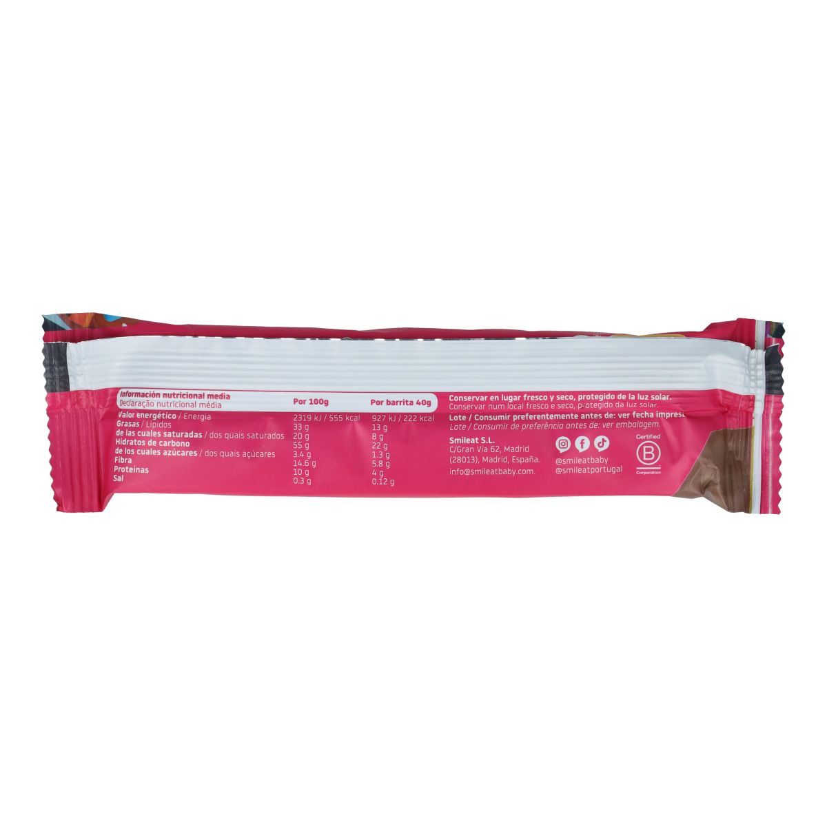 Barrita Barquillo recubierta de Chocolate ECO Smileat 40g