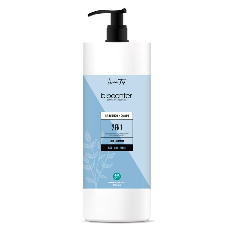 Gel de ducha y champú 2 en 1 Bio para toda la familia Aloe Lino y Arroz Biocenter 1 L