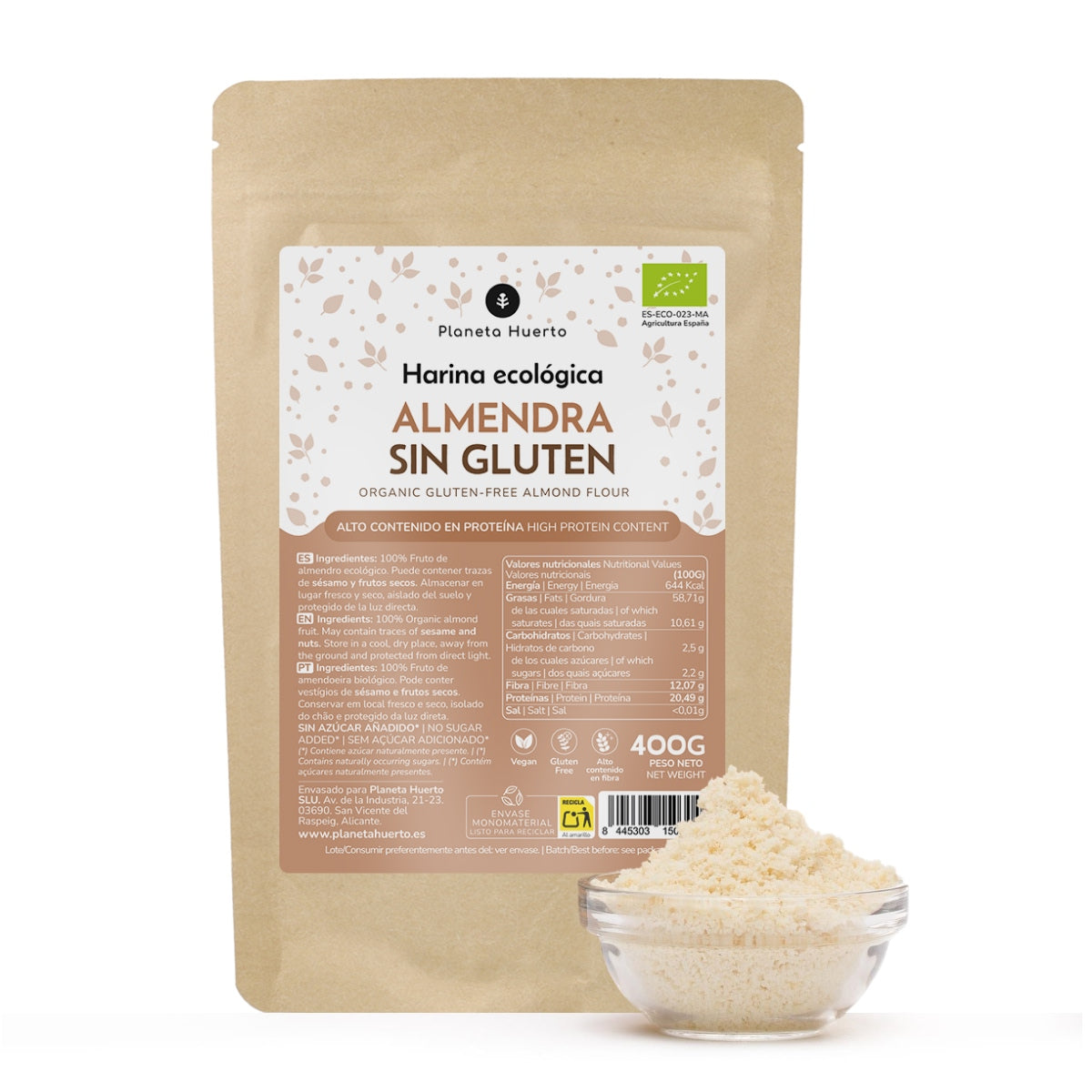 Glutenfreies Mandelmehl ECO Planeta Huerto 400gr