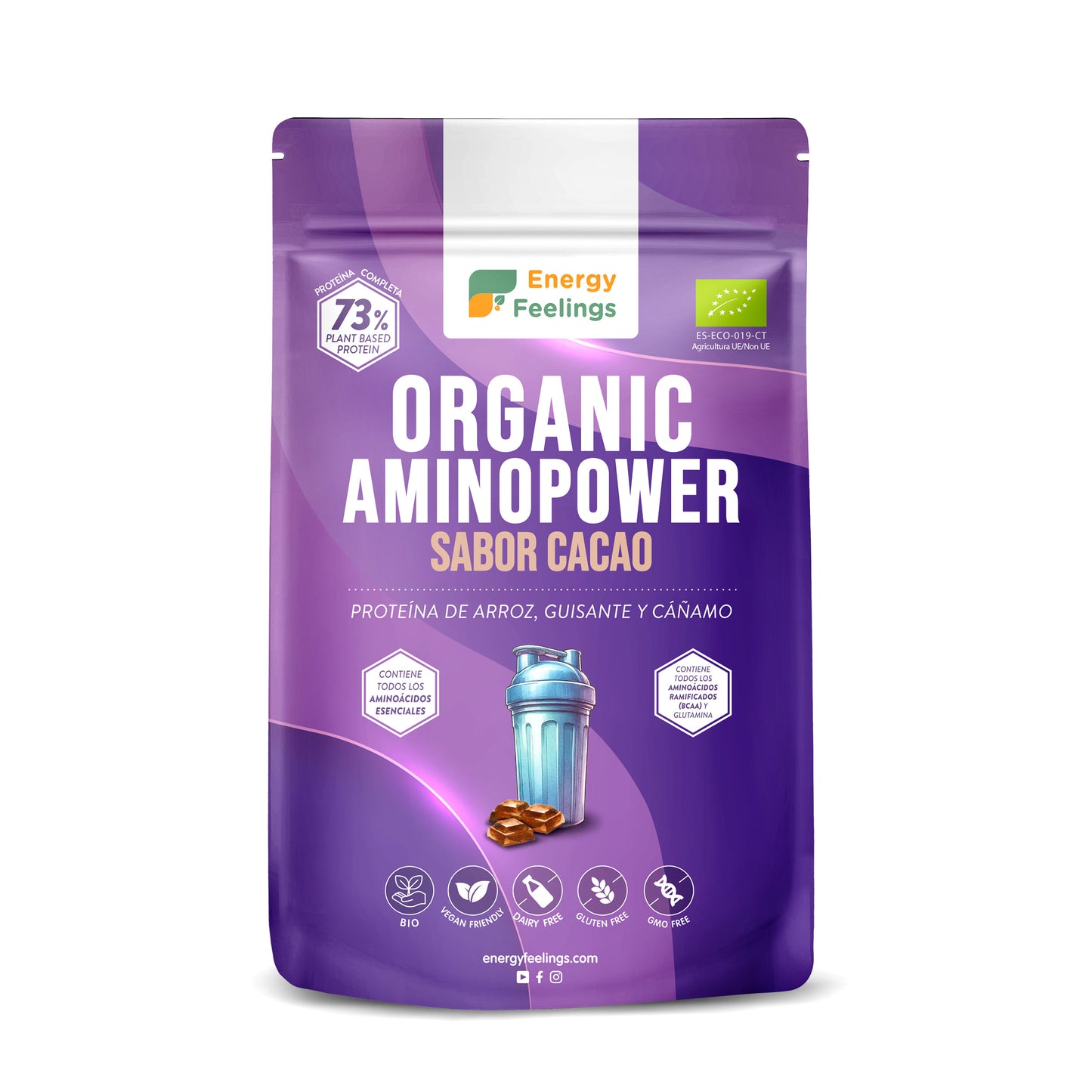 Organic aminopower proteína vegana 73% Cacao Energy Feelings 500 g
