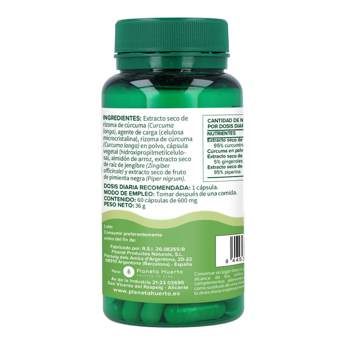 Curcumina forte cúrcuma con pimienta negra Planeta Huerto 60 cápsulas vegetales