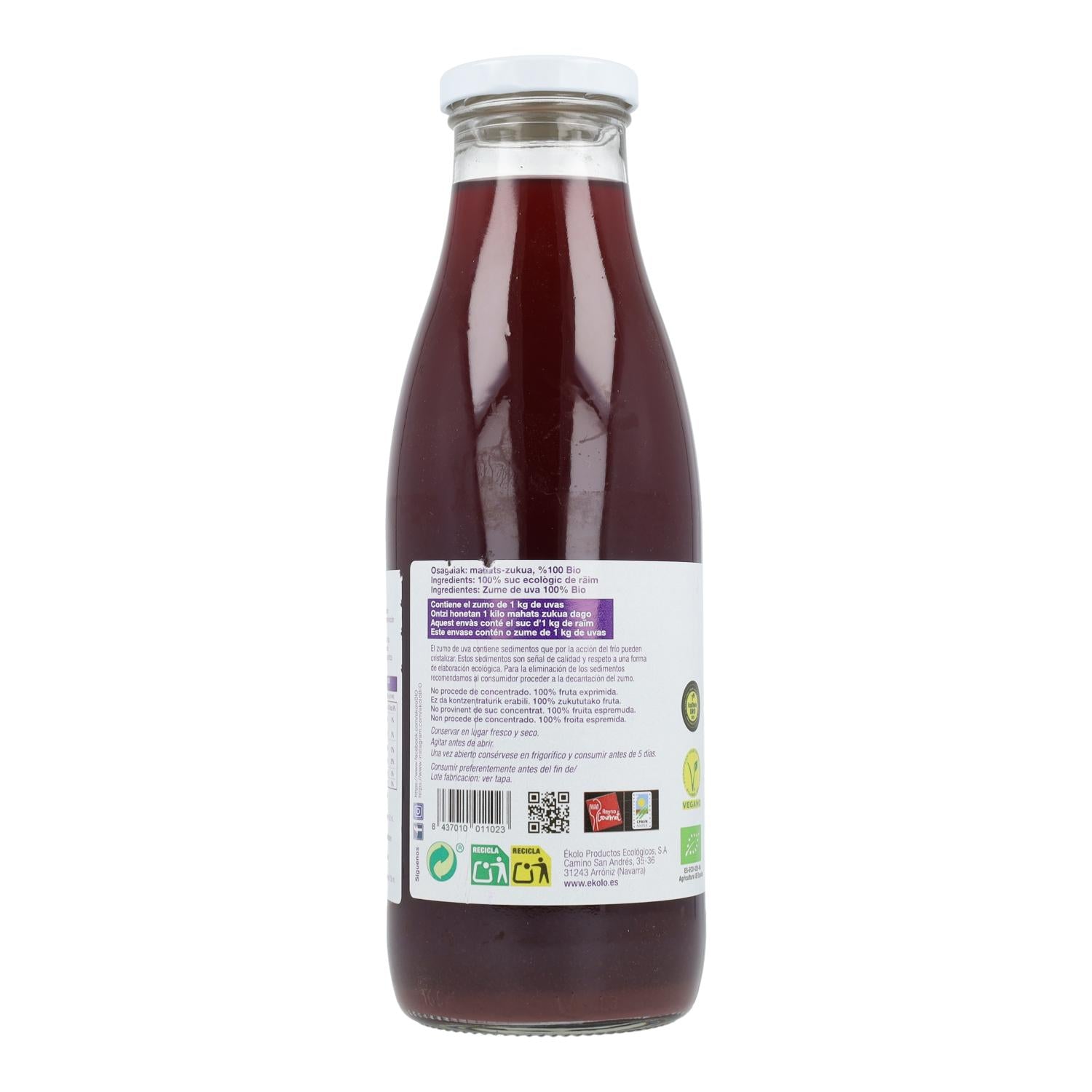 Zumo de Uva Negra Bio 100% exprimido Ékolo 750 ml