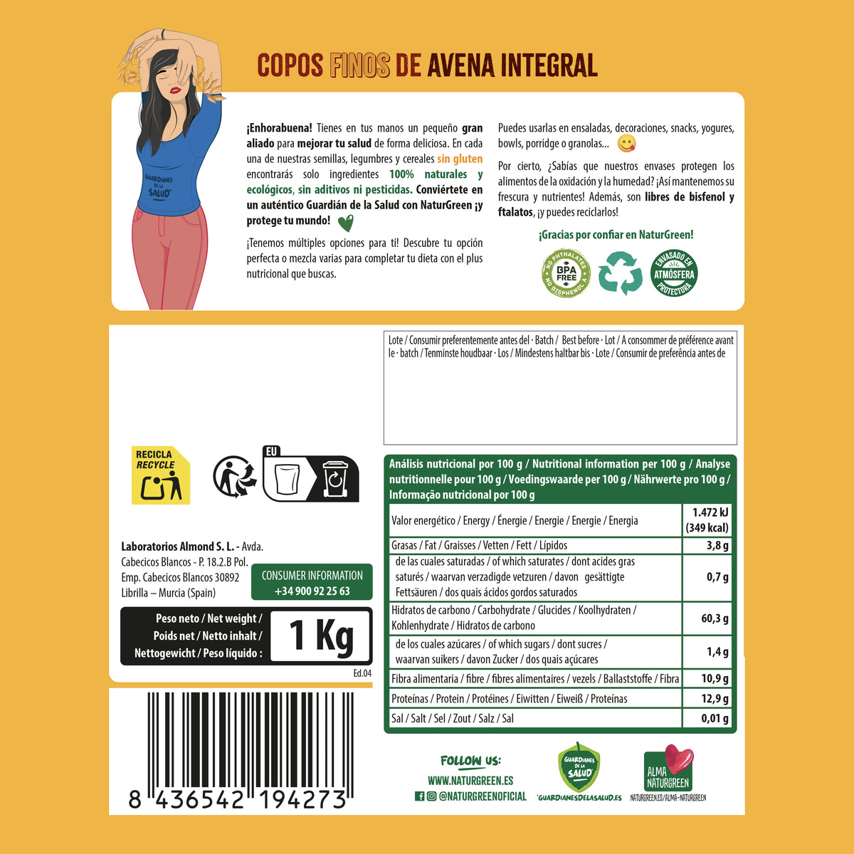2er-Pack glutenfreie Bio-Haferflocken NaturGreen 2er-Pack à 1 kg