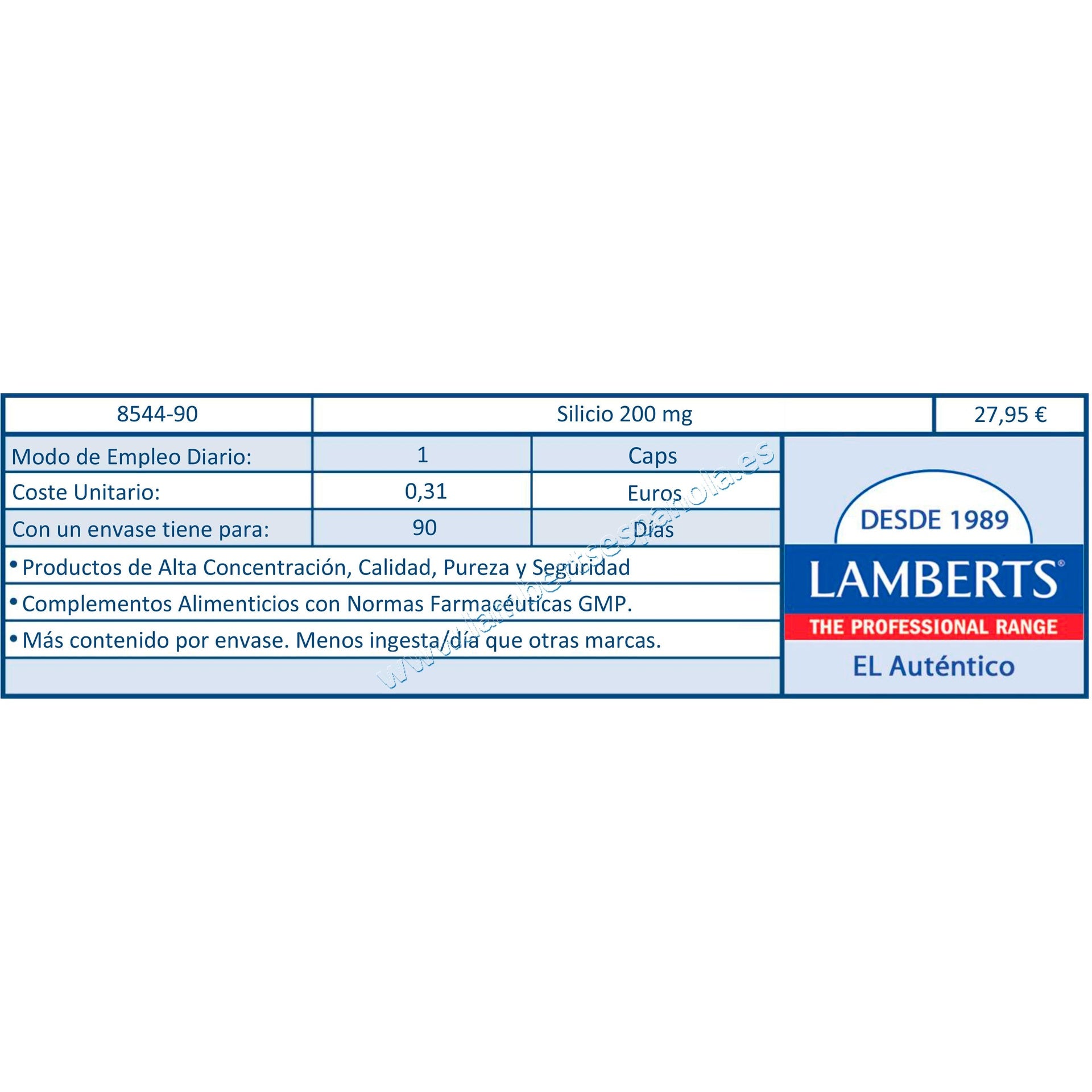 Silicio 90 cápsulas Lamberts 200mg