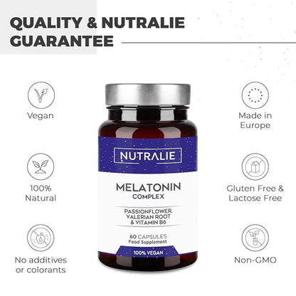 Melatonina con Pasiflora + Raíz Valeriana + B6 Nutralie 60 cápsulas