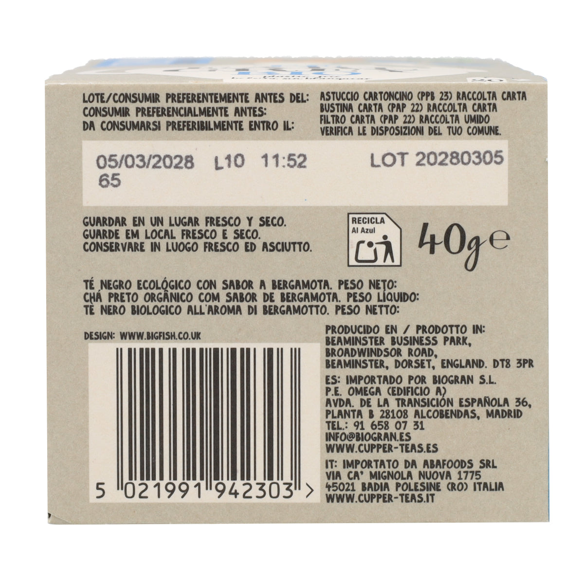 Bio-Schwarztee Earl Grey Cupper 20 Beutel