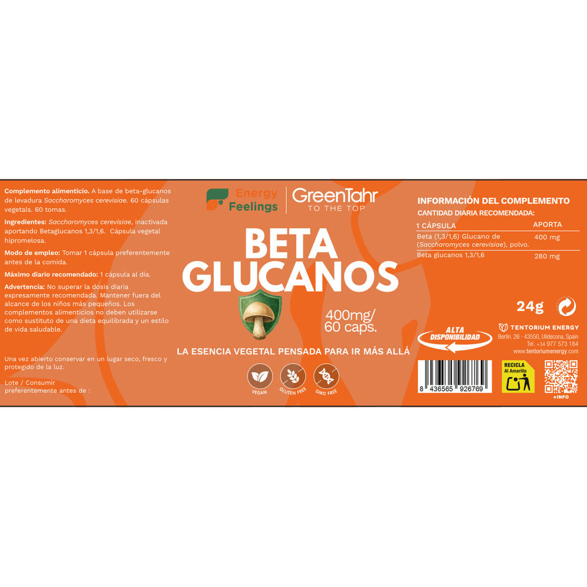 Betaglucanos Energy Feelings 60 cápsulas