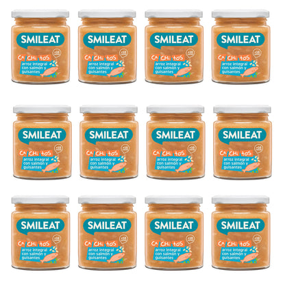 Pack 12x Tarrito de Arroz con Salmon y Guisantes ECO CA CHI TOS Smileat, 230g