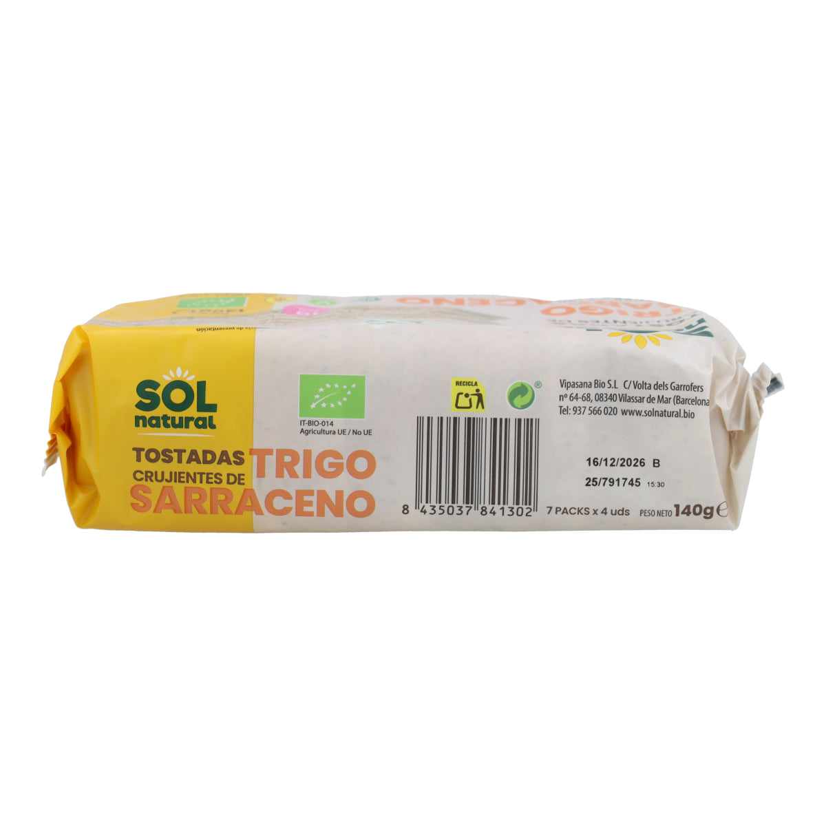 Glutenfreier Buchweizen-Toast von Sol Natural 140 g BIO