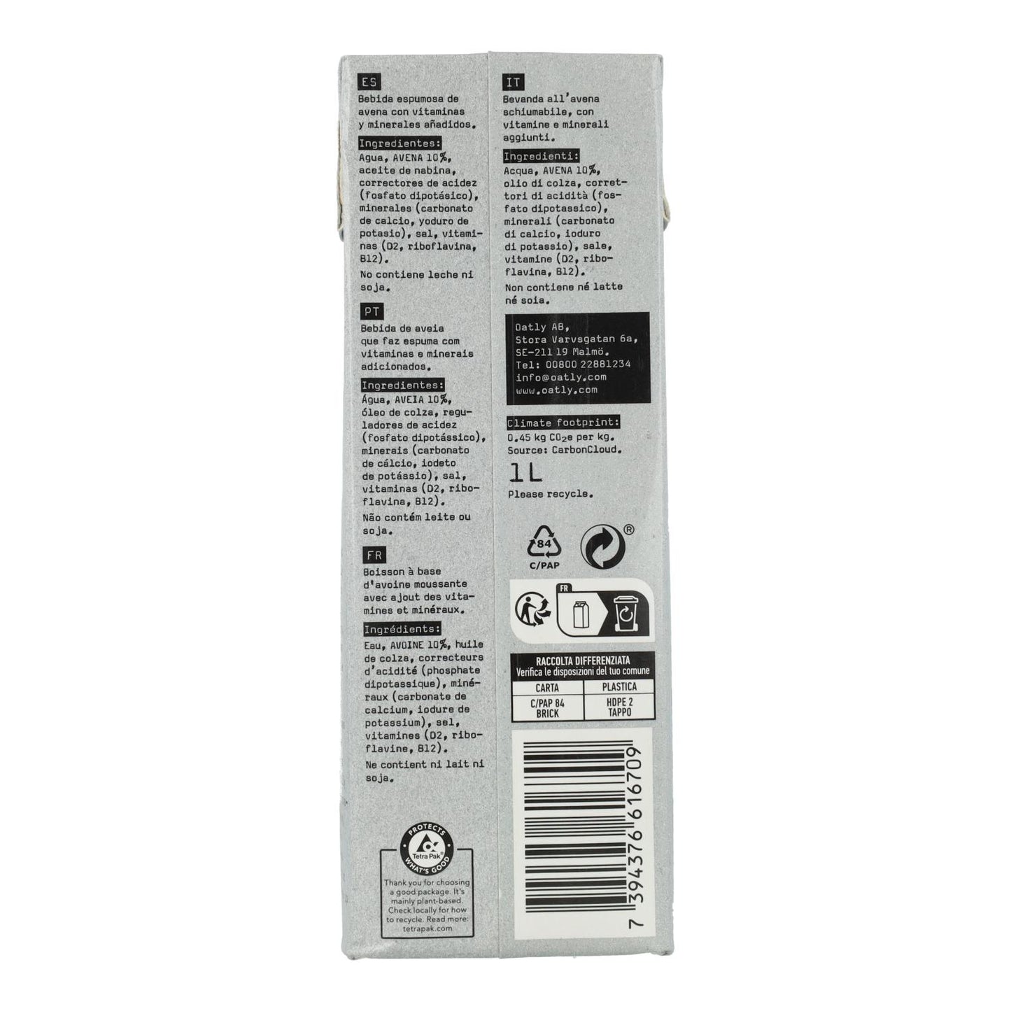 Pack 6 uds Bebida Avena Barista Oatly 1 L