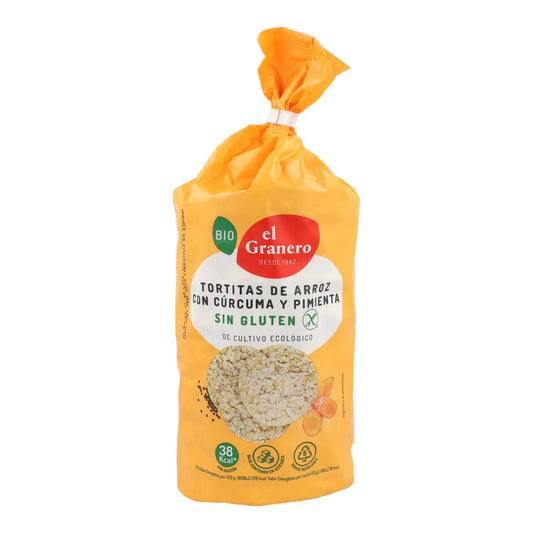 Tortitas de Arroz con Cúrcuma y Pimienta Sin Gluten Bio El Granero, 115 g