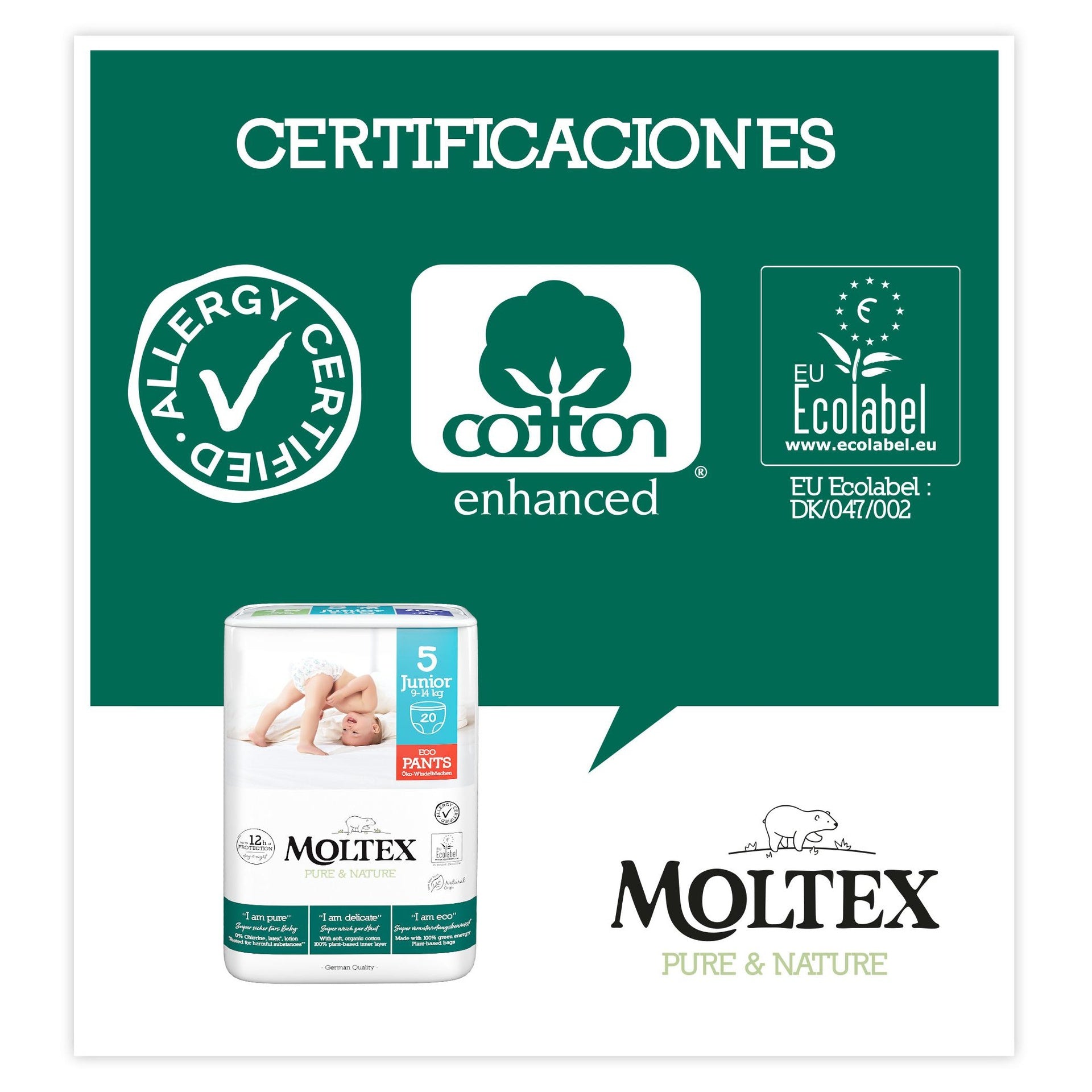 Pants Moltex Pure & Nature T5 (9-14 kg), 20 Uds