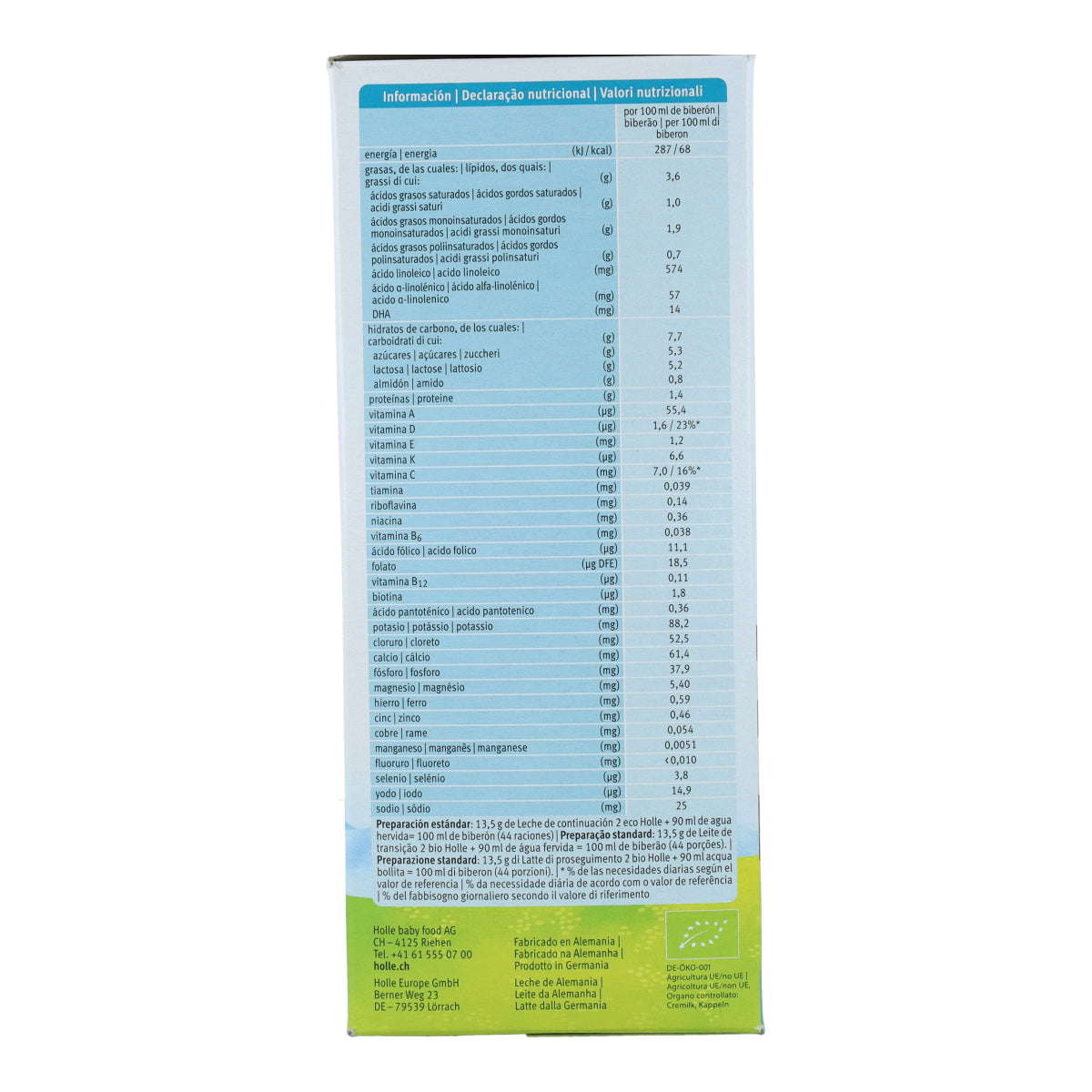 Folgemilch Nr. 2 (+6 Monate) Bio Holle 600 g