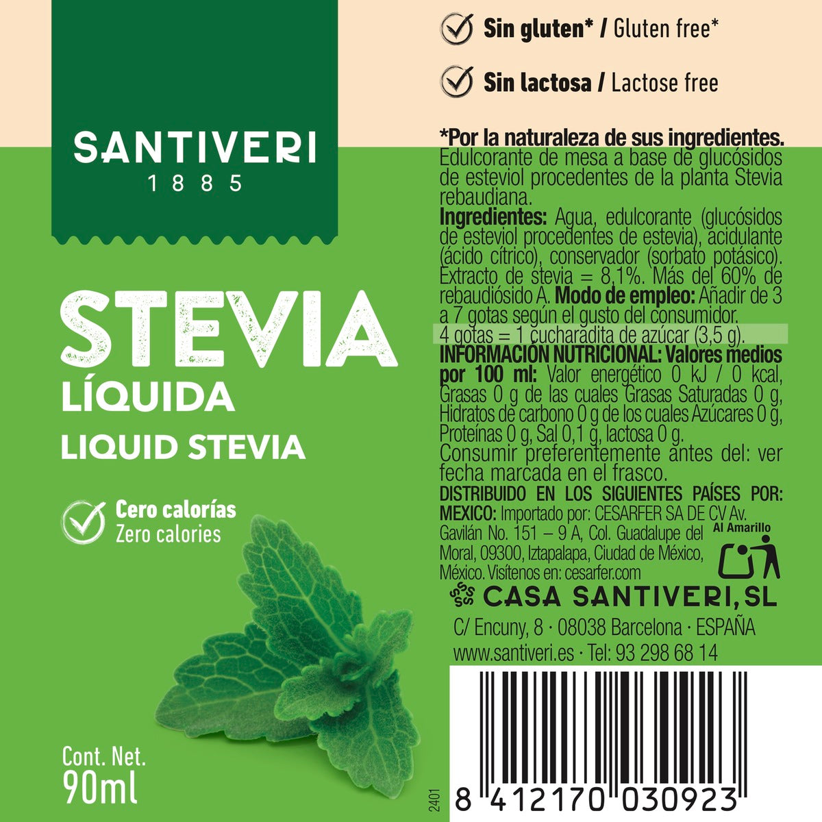 Flüssiges Stevia Santiveri 90 ml