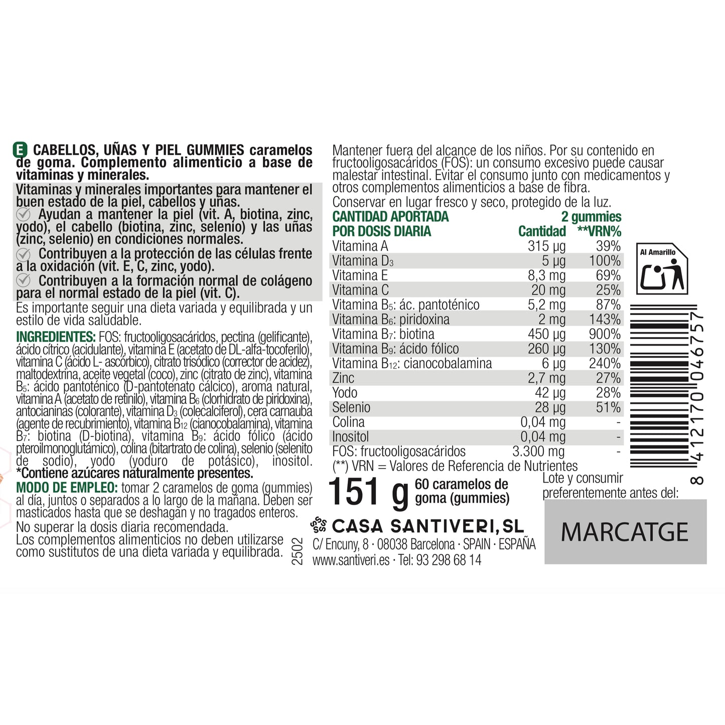 Kautabletten für Haare, Nägel und Haut SantiverI 60 Tabletten 162 g
