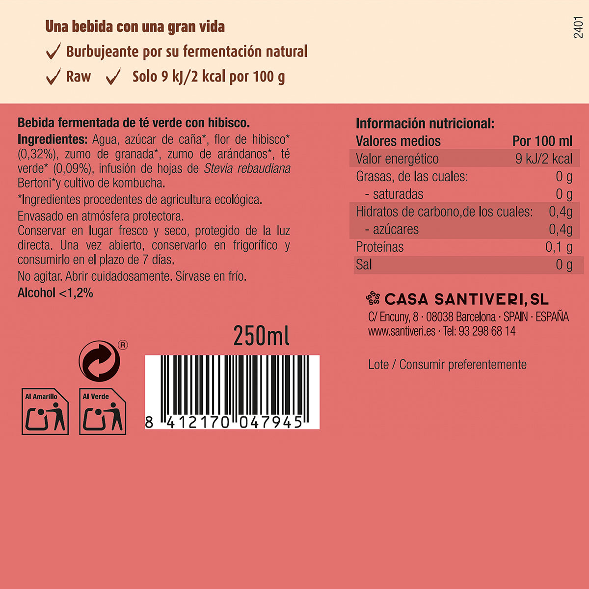 Bio-Kombucha Hibiskus Santiveri 250 ml