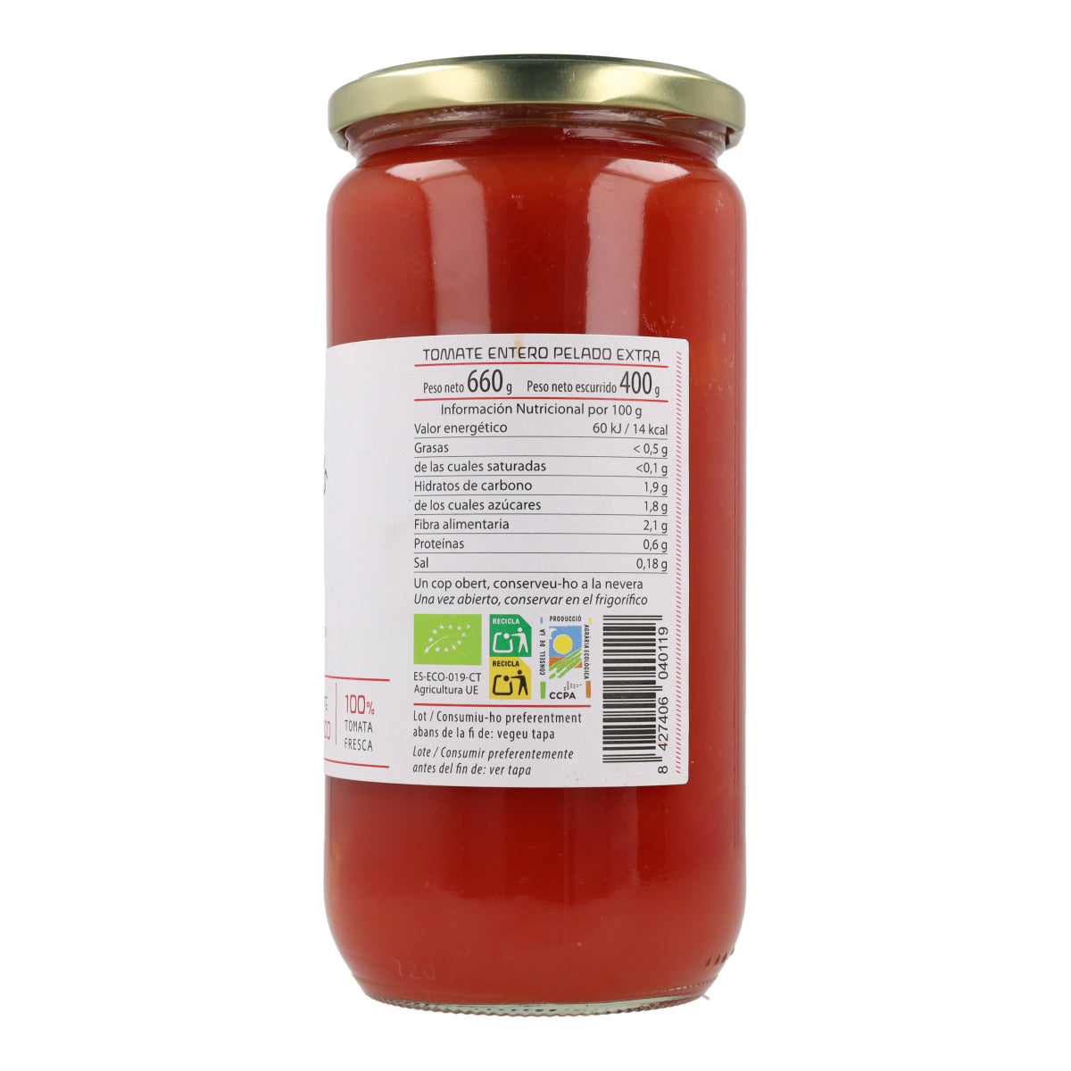 Ganze geschälte Tomaten ECO Cal Valls 660 g
