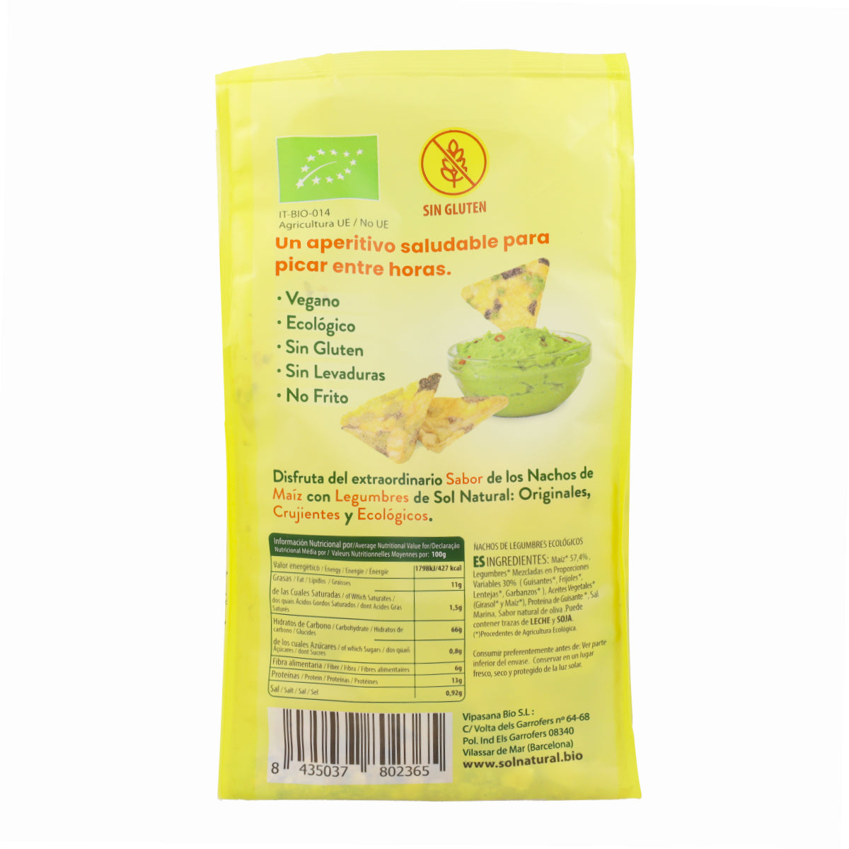 Glutenfreie Bio-Hülsenfrüchte-Nachos Sol Natural 80 g