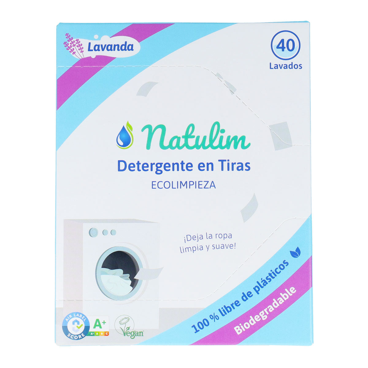 Pack 10x Eco Tiras de Lavar lavanda, Natulim, 40 lavados