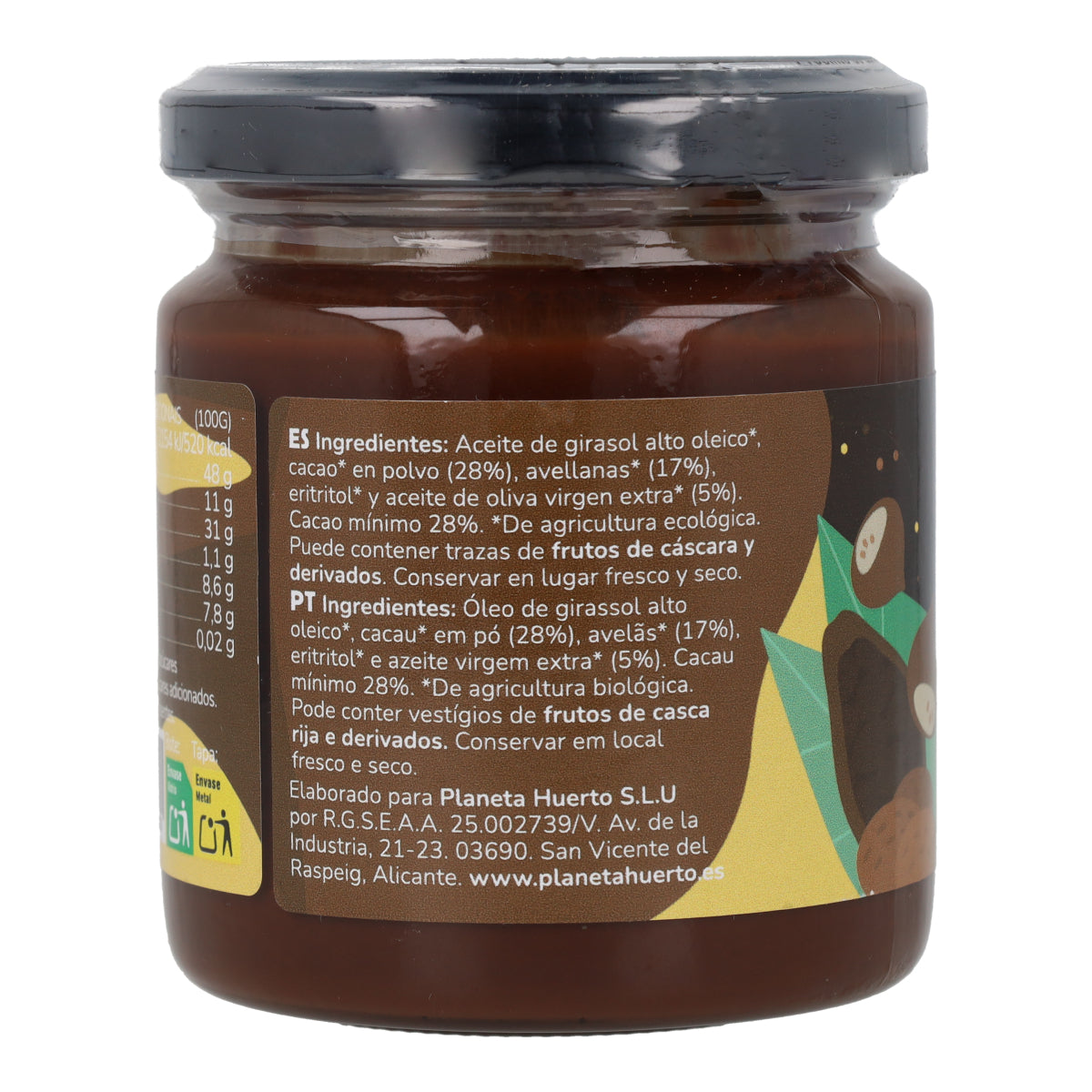 Haselnuss- und Kakaocreme ohne Zuckerzusatz ECO Planeta Huerto 230 g