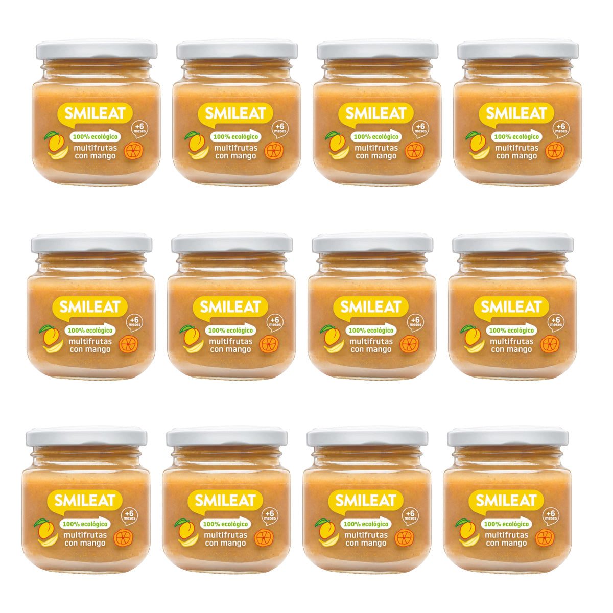 Pack 12x Tarrito Multifrutas con Mango BIO +6 Meses Smileat