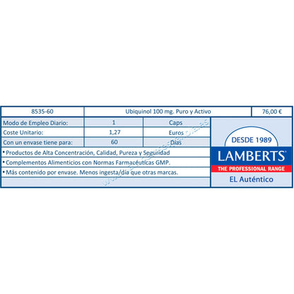 Pack 2x Ubiquinol 100 mg. Puro y Activo, Lamberts