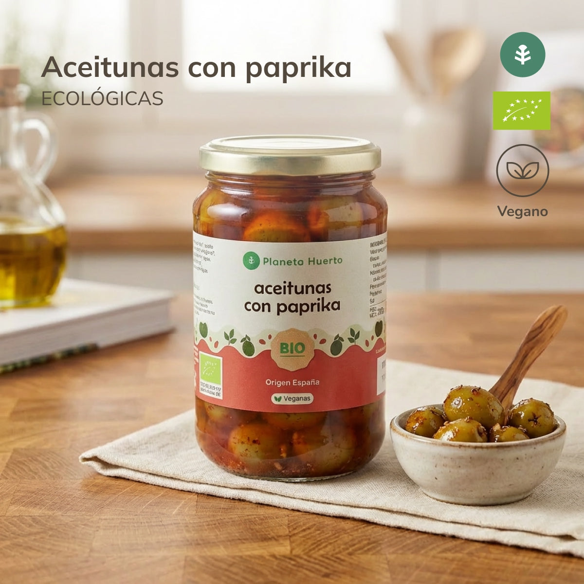 Grüne Oliven mit Paprika Eco Planeta Huerto 390 g