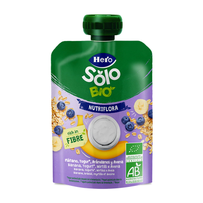 Nutri Flora Beutel mit Bananen-, Heidelbeer-, Joghurt- und Hafergeschmack 100 g Hero Solo