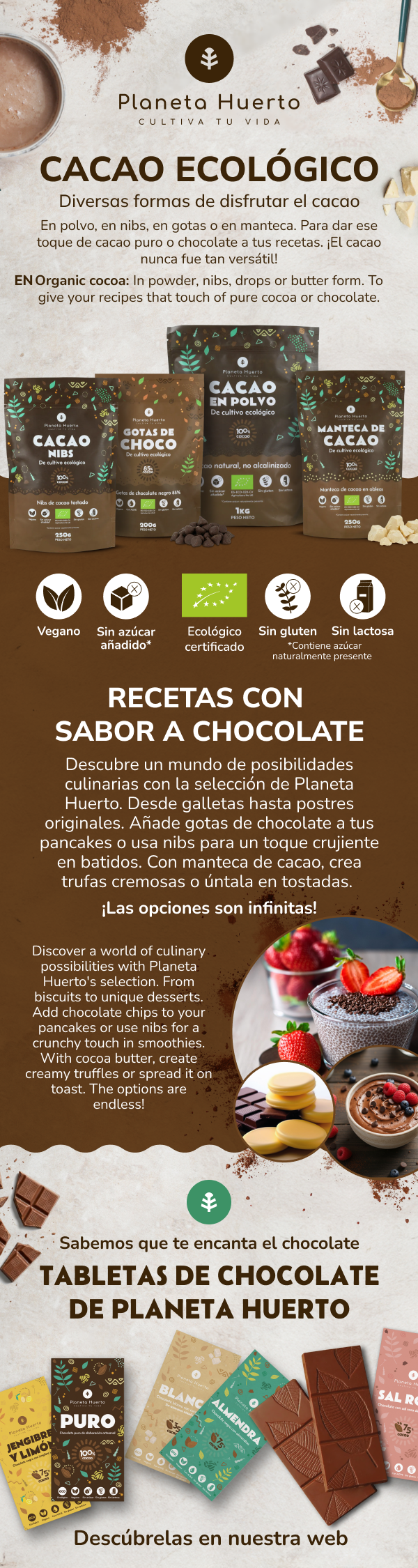 Schokoladentropfen 100% Kakao ECO Planeta Huerto 200 g