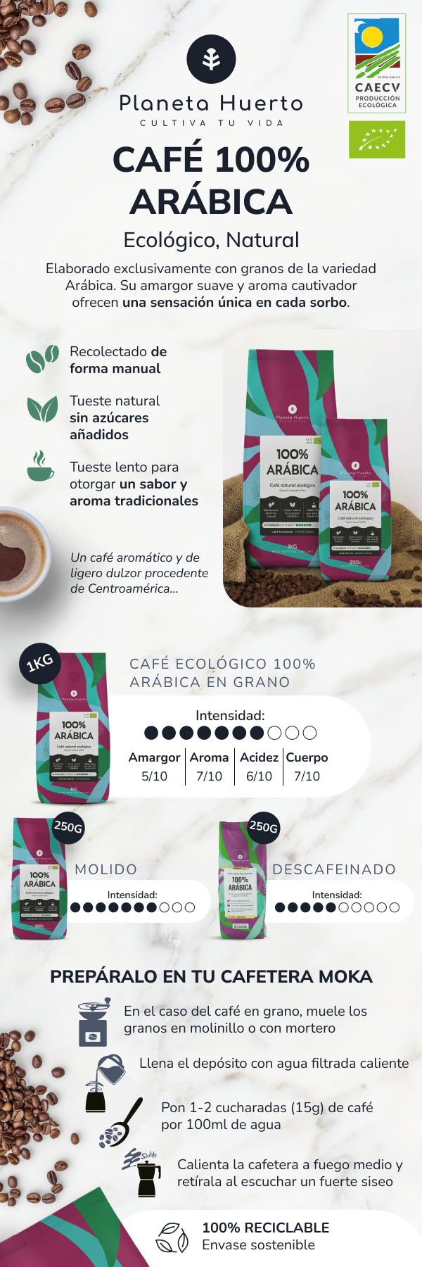 Eco 100% Arabica Kaffeebohnen Planeta Huerto 1 Kg