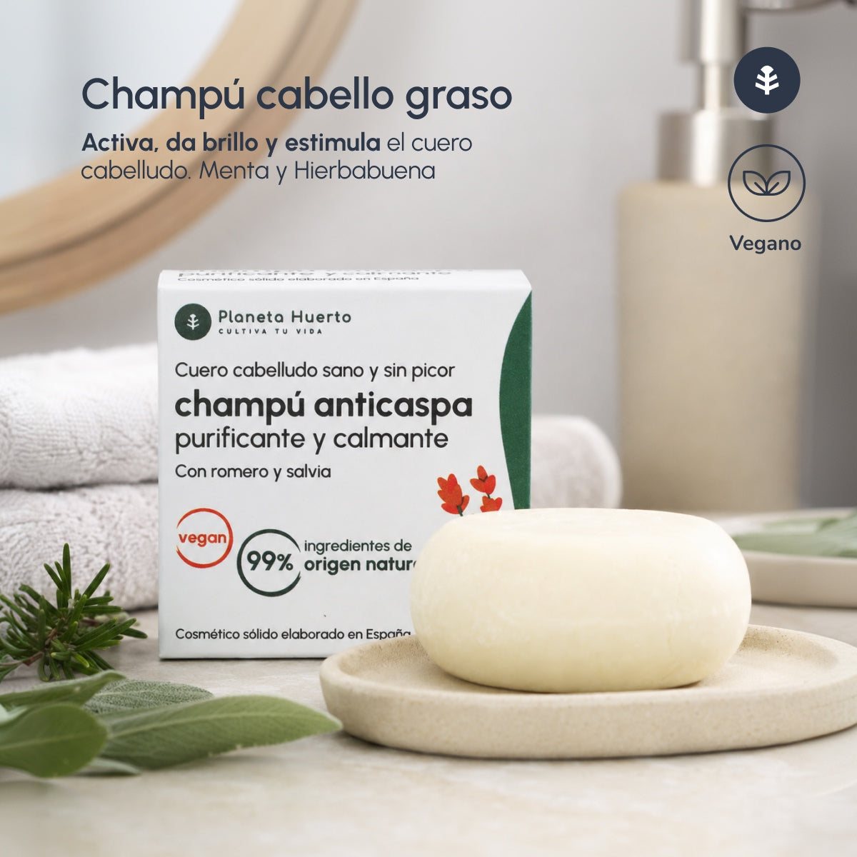 Festes Anti-Schuppen-Shampoo mit Rosmarin und Salbei Planeta Huerto 85 g