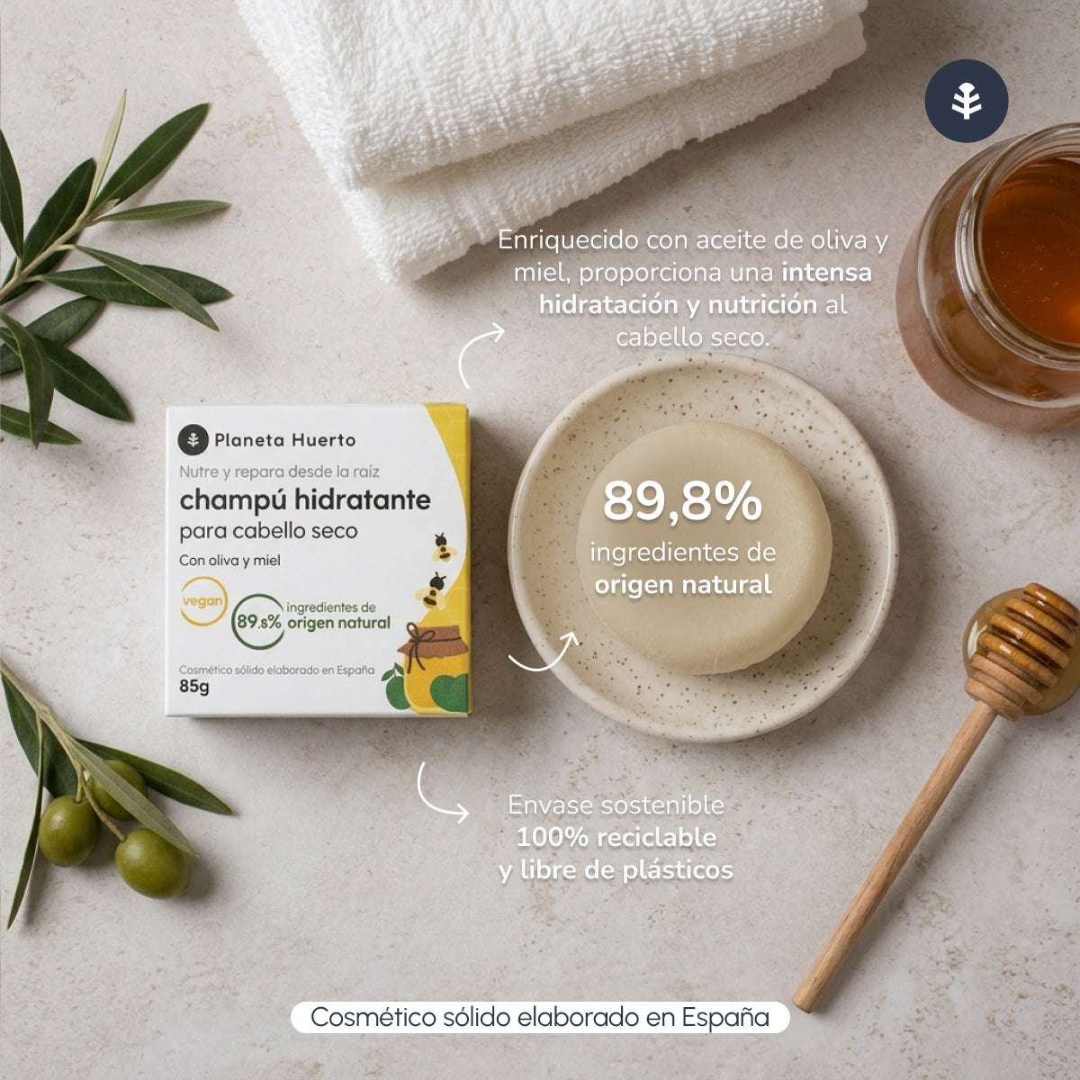 Planeta Huerto Olive & Honig Feuchtigkeitsspendendes Festes Shampoo 85 g