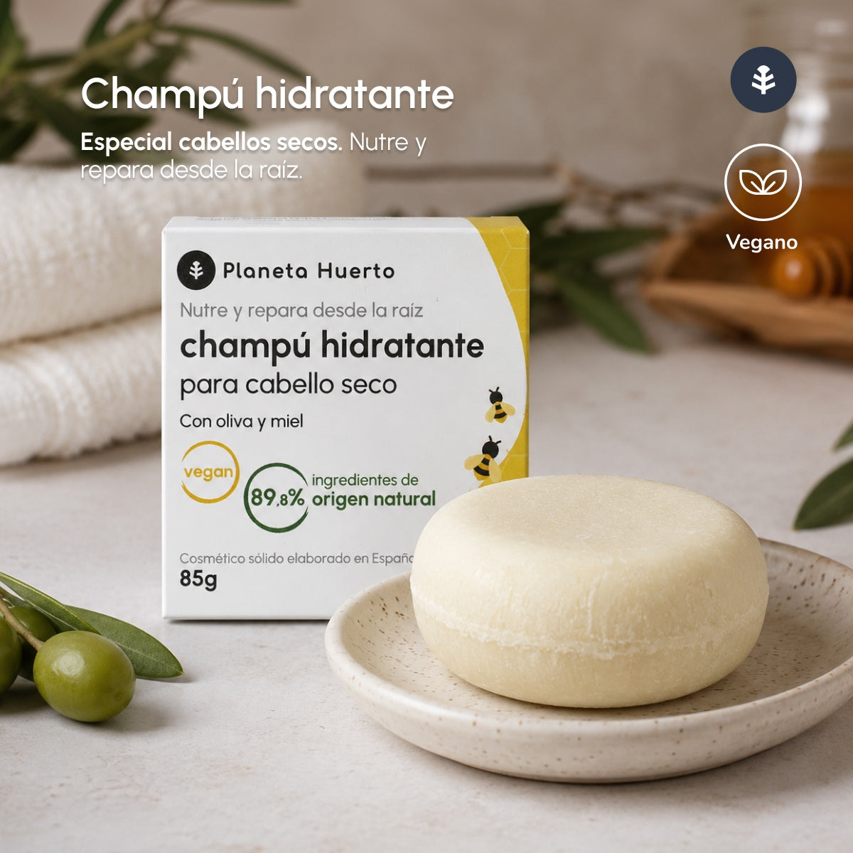 Planeta Huerto Olive & Honig Feuchtigkeitsspendendes Festes Shampoo 85 g