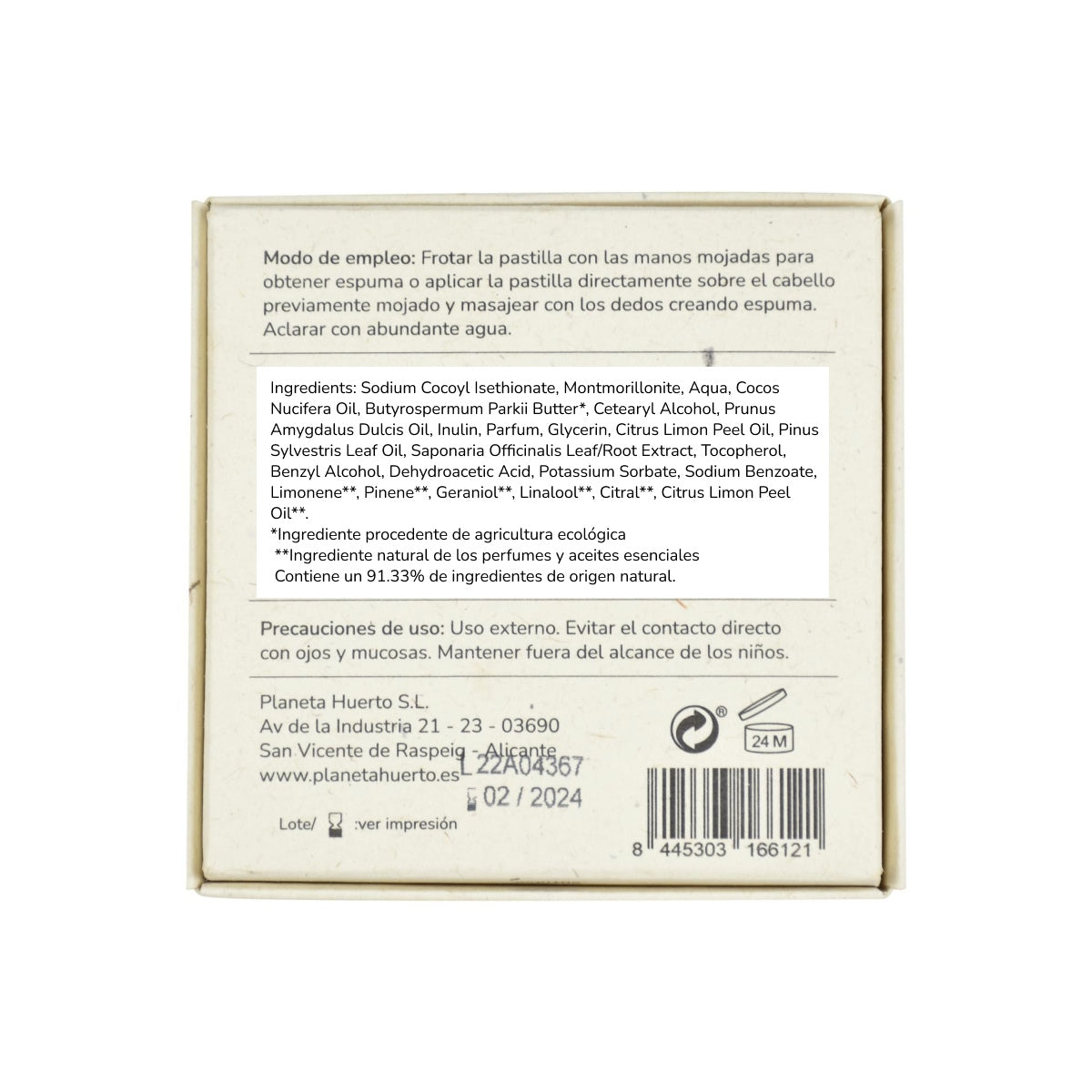 Planeta Huerto Kokosnuss und Mandel reparierende feste Shampoo 85 g