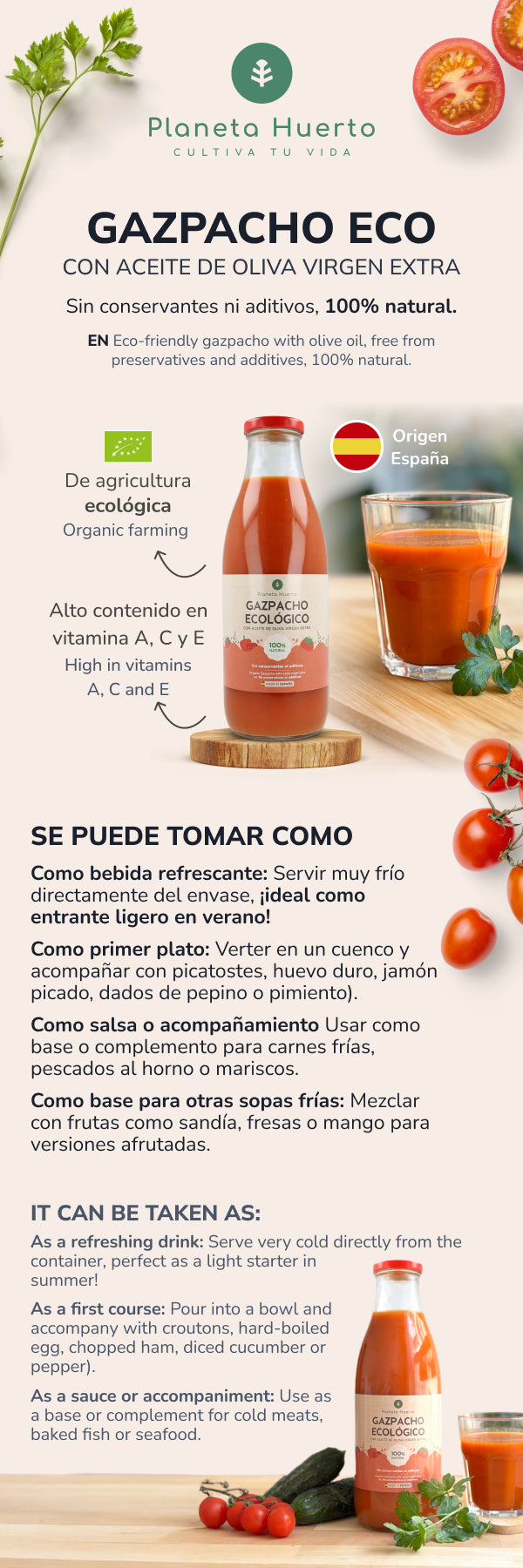 6er-Pack traditioneller Gazpacho ECO mit nativem Olivenöl extra Planeta Huerto 1 l