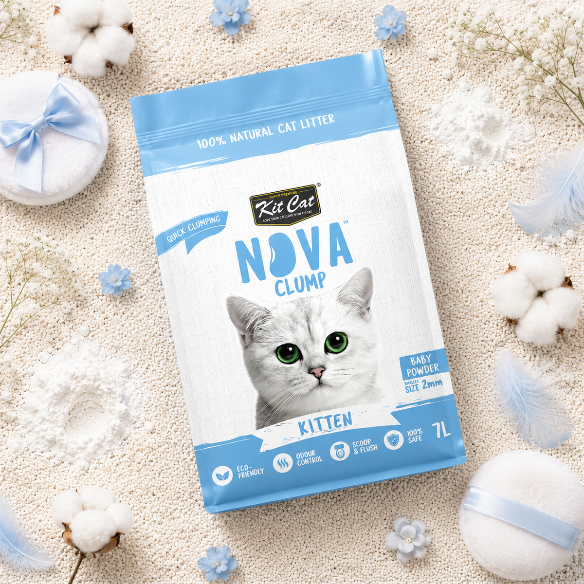 Katzenstreu-Set Eco SoyaClump – Kitten Baby Powder 7 l Katzenstreu