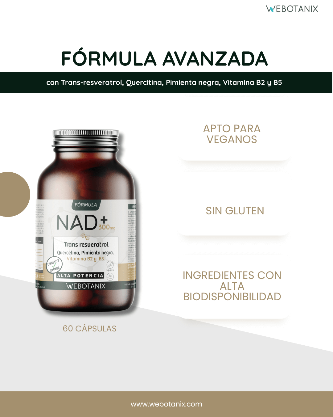NAD+ 300 mg Trans Resveratrol WEBOTANIX 60 Kapseln