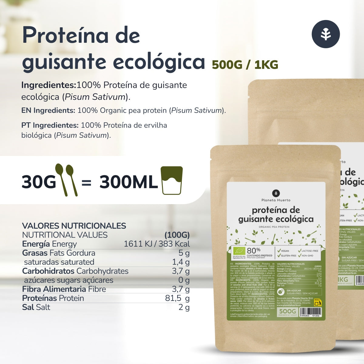 Erbsenprotein 80% ECO Planeta Huerto 1 kg