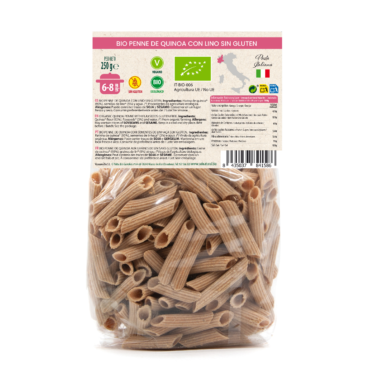 Quinoa-Nudeln mit Bio-Leinsamen, glutenfrei Sol Natural 250 g