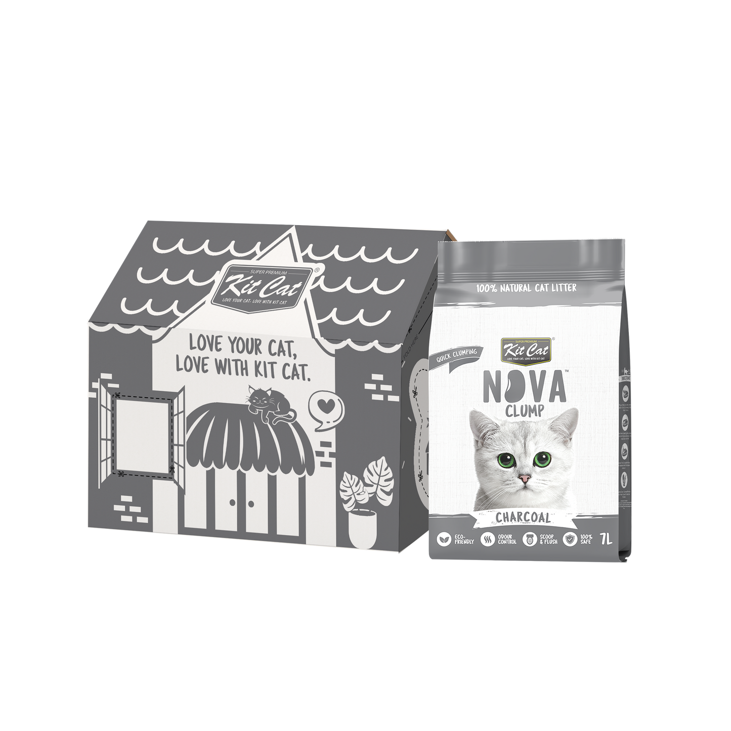 Katzenstreu-Set Eco SoyaClump – Charcoal 7 l Katzenstreu