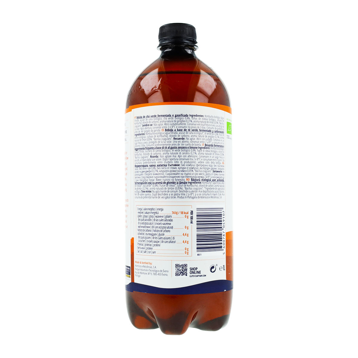 Bio-Kombucha-Getränk Ingwer und Zitrone Captain Kombucha 1 l