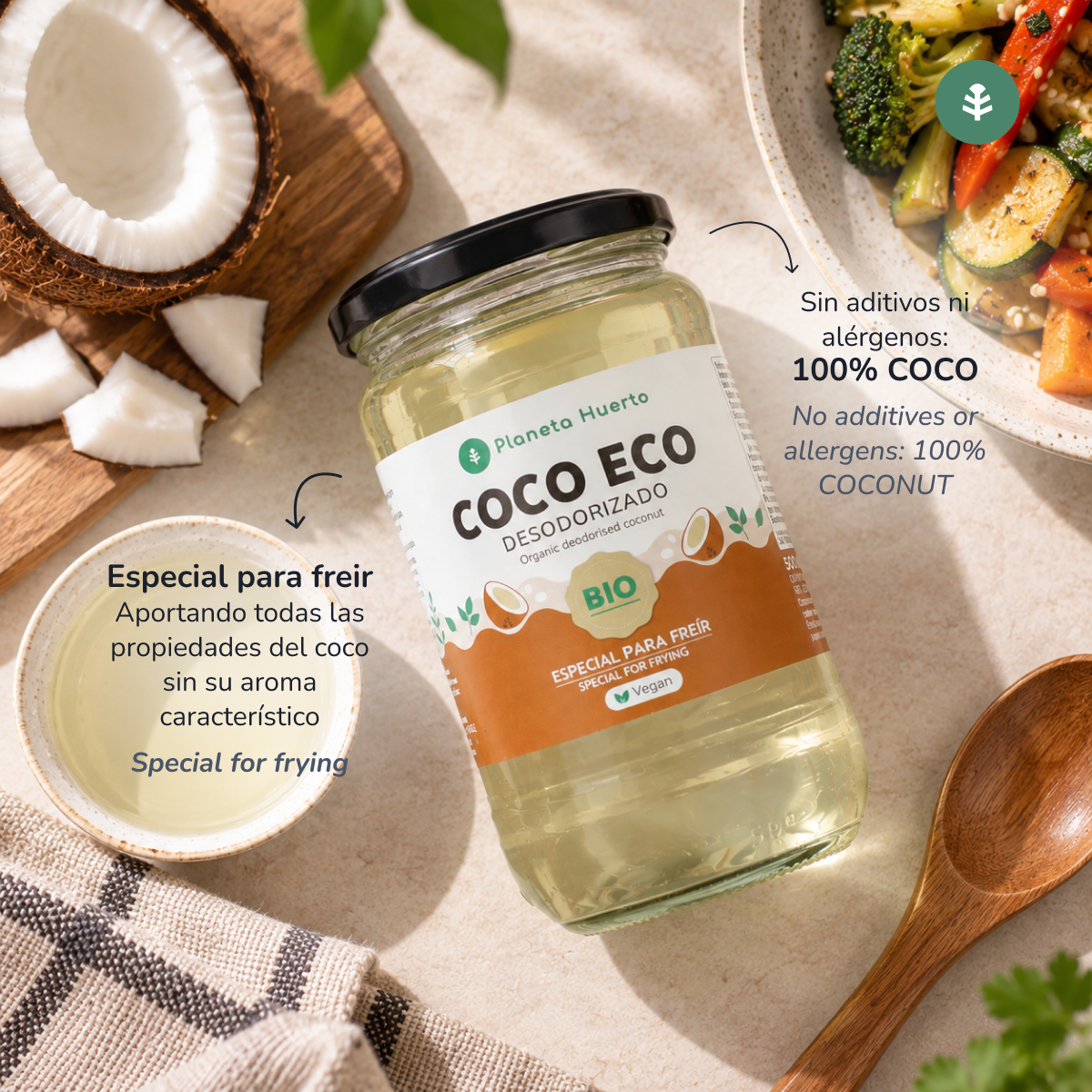 Desodoriertes Kokosnussöl ECO Planeta Huerto 500 ml