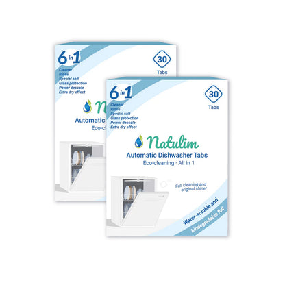 Pack 2x Eco Pastillas 6 en 1 Lavavajillas, Natulim, 30 unidades