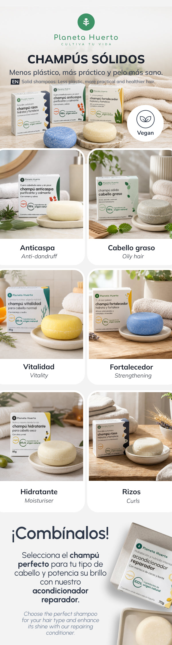 Festes Anti-Schuppen-Shampoo mit Rosmarin und Salbei Planeta Huerto 85 g