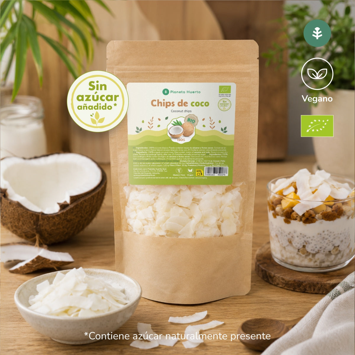 Packung 2x Kokoschips zuckerfrei ECO Planeta Huerto 150 g